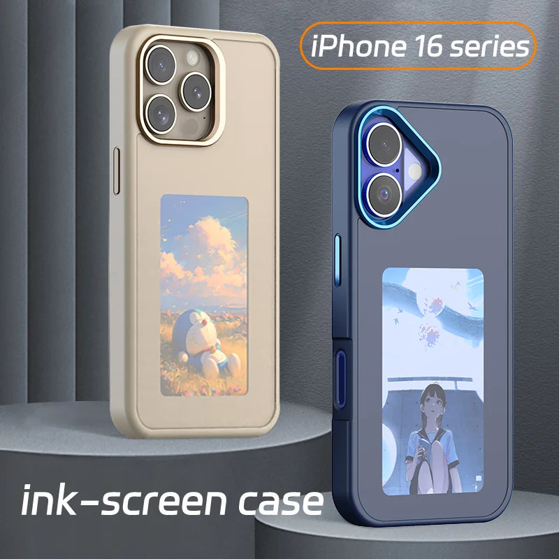 New-Tech NFC Function Phone Case for Iphone 16 Pro Max DIY Cases E Ink Screen Phone Cover Cartoon Girl Fundas Battery Free